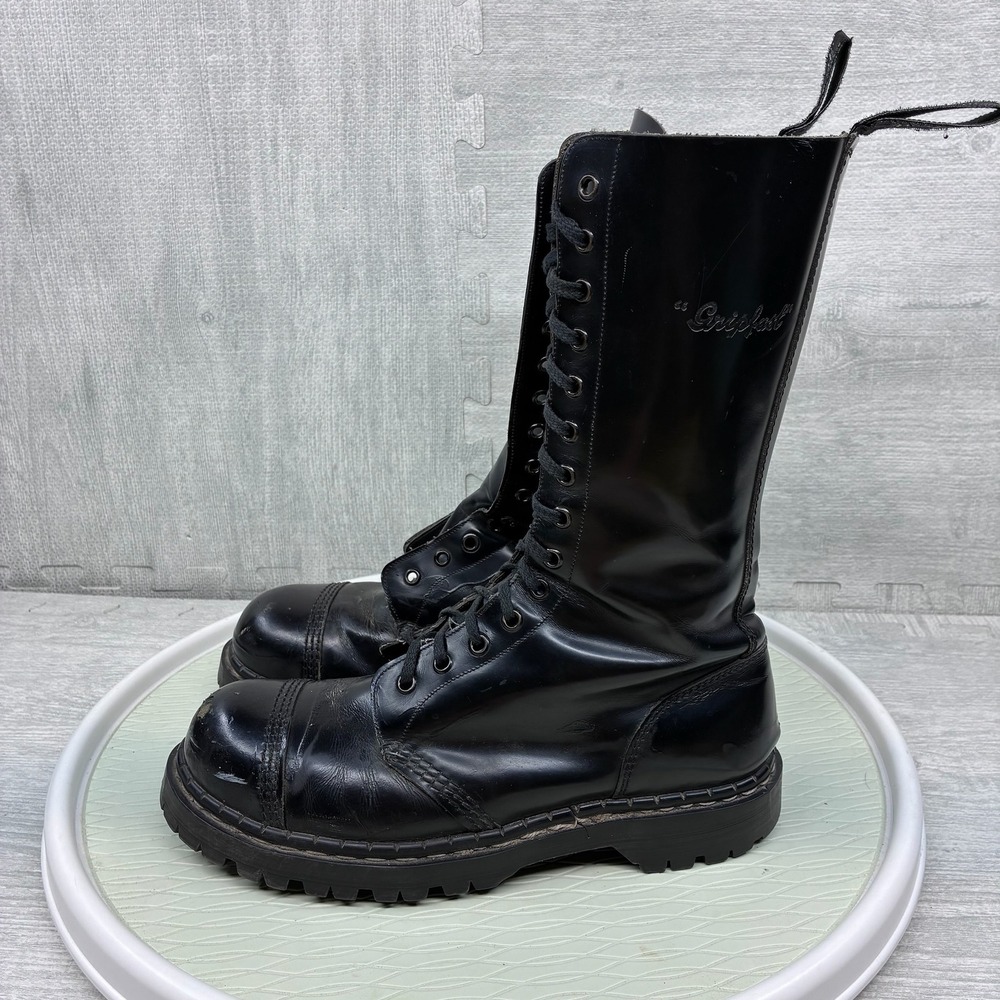 Vintage Gripfast Combat Boots Womens 10 Black Leather Punk Tall Grunge Dr Marten
